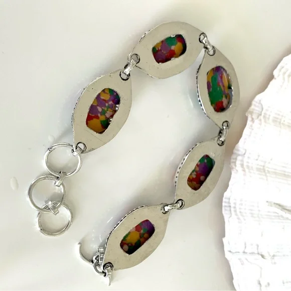 Colorful River Silica Stone Silver Bracelet - Picture 2 of 5
